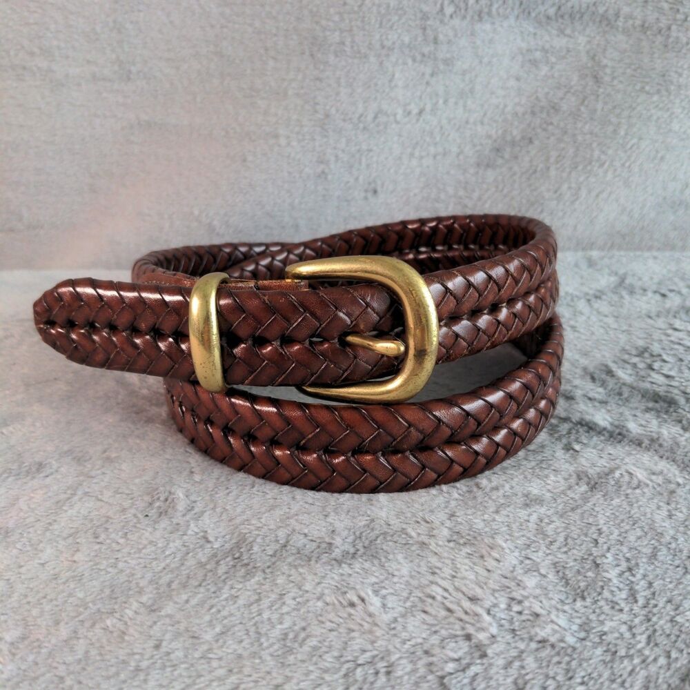 Vintage Coach Brown Braided Leather Belt Men’s Size 36 Woven Solid Brass